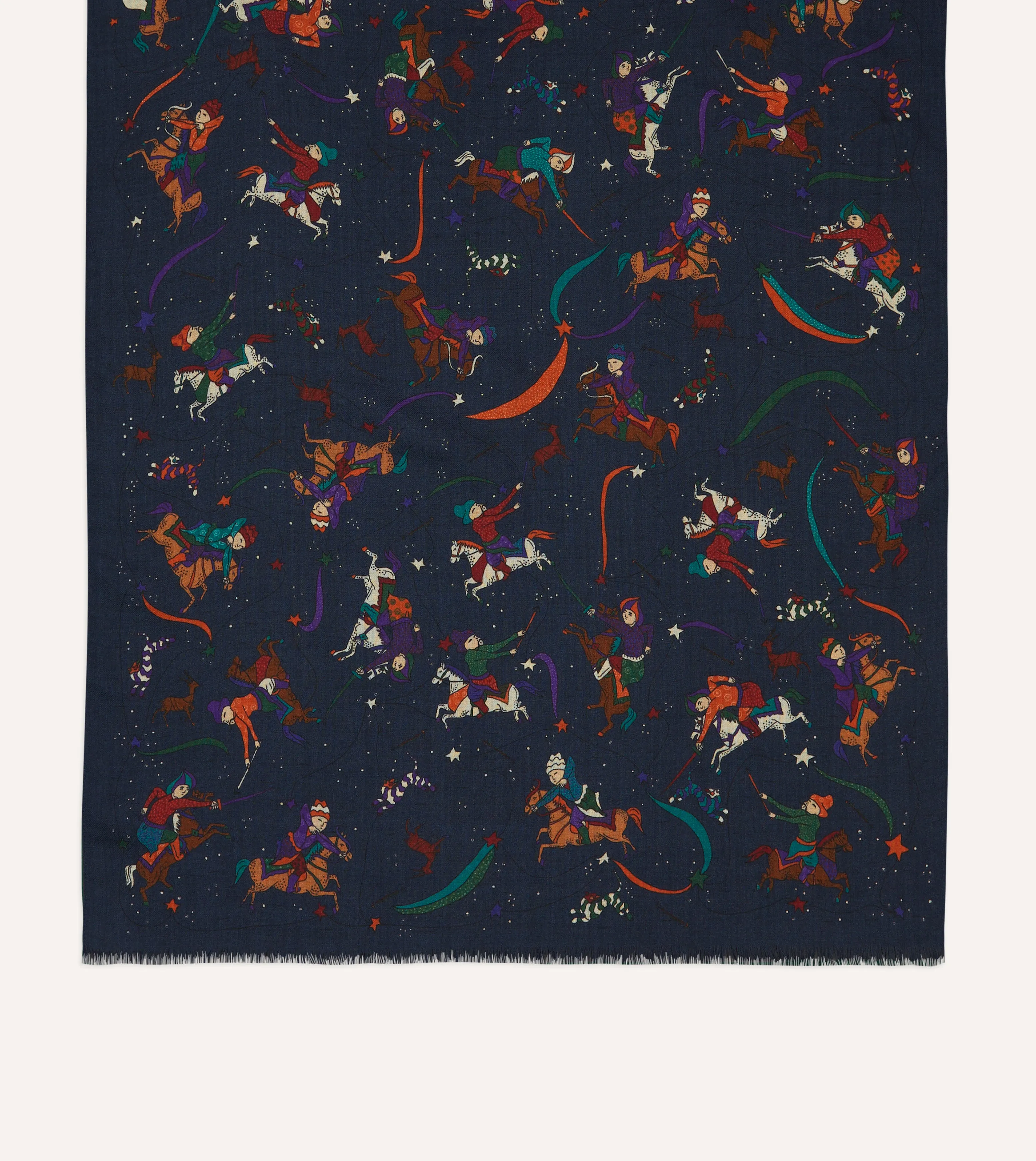 Navy Mughal and Stars Print Wool Scarf