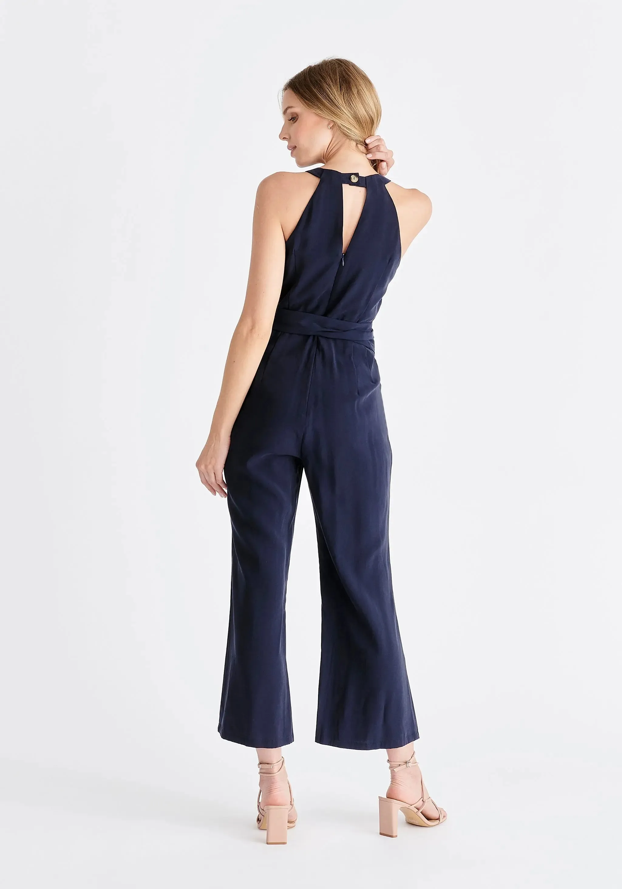 Navy Waist Tie Jumpsuit