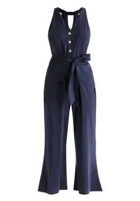 Navy Waist Tie Jumpsuit