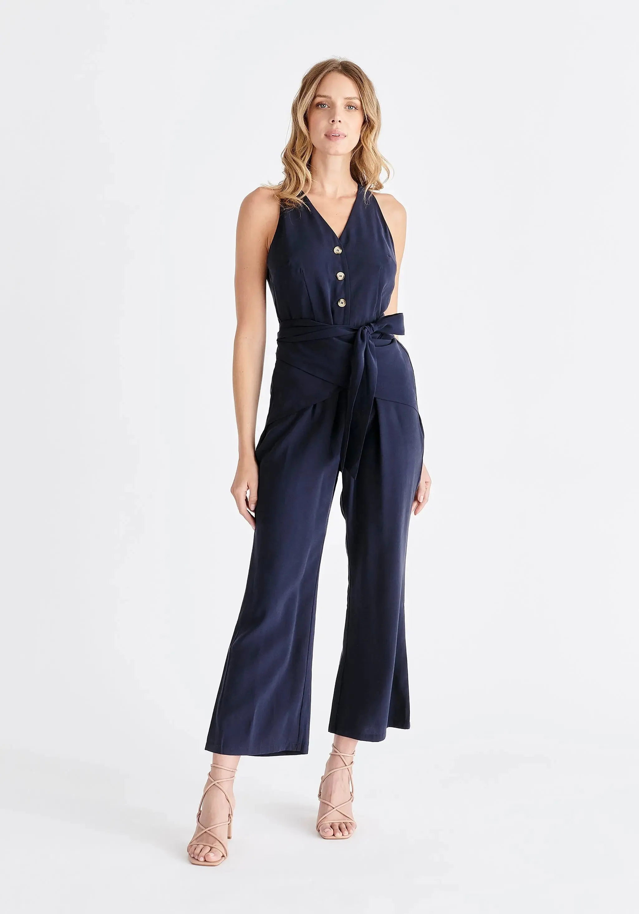 Navy Waist Tie Jumpsuit