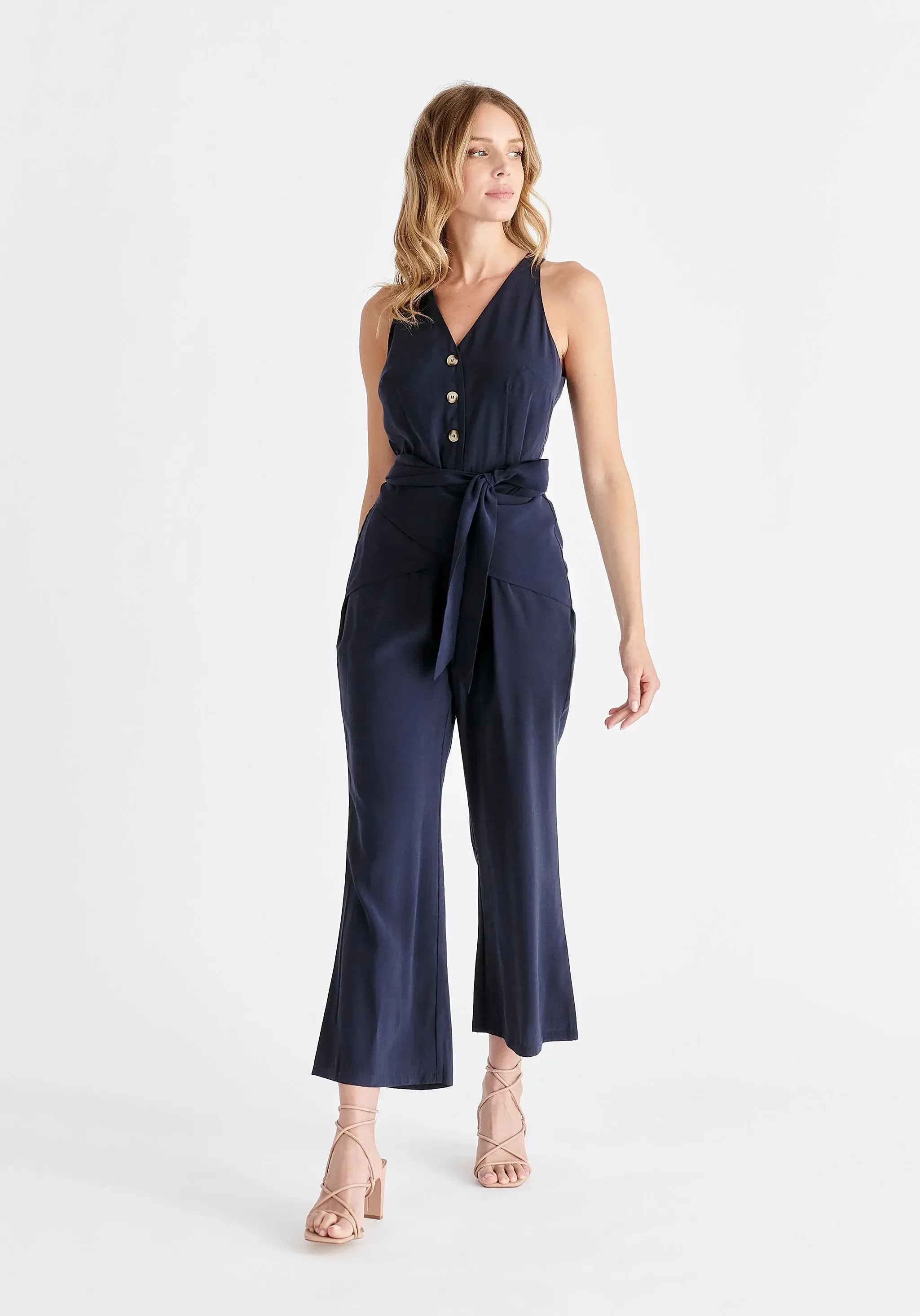 Navy Waist Tie Jumpsuit