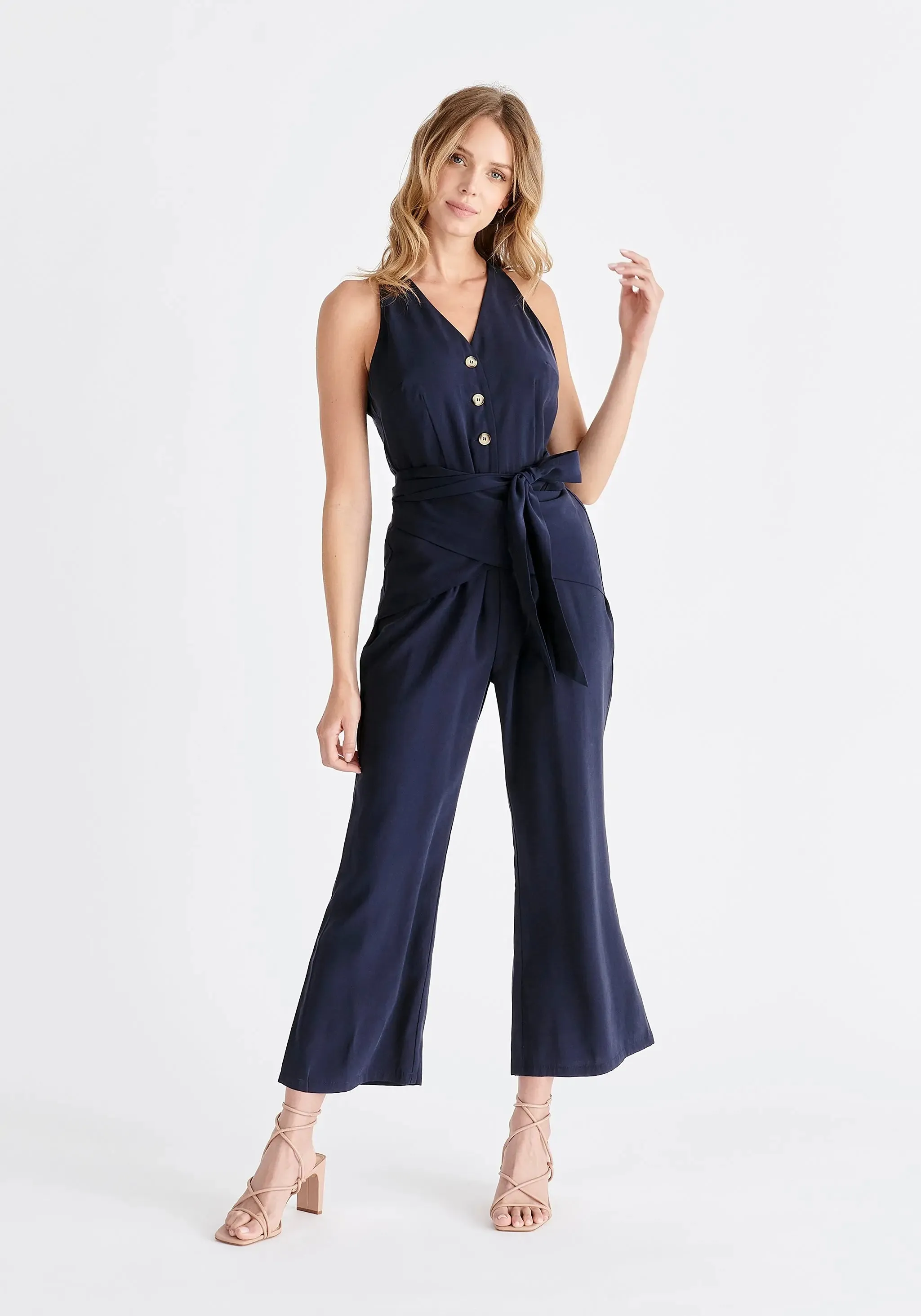 Navy Waist Tie Jumpsuit