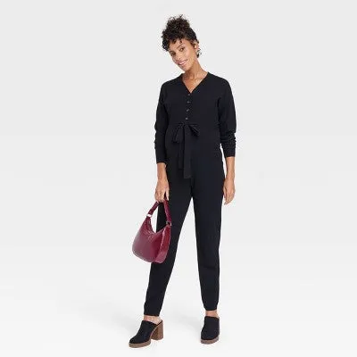 New - Isabel Maternity by Ingrid & Isabel Long Sleeves Nursing Jumpsuit, Black