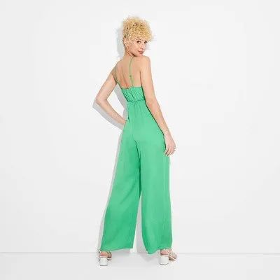 New - Women's Satin Wide Leg Jumpsuit - Wild Fable Jade S