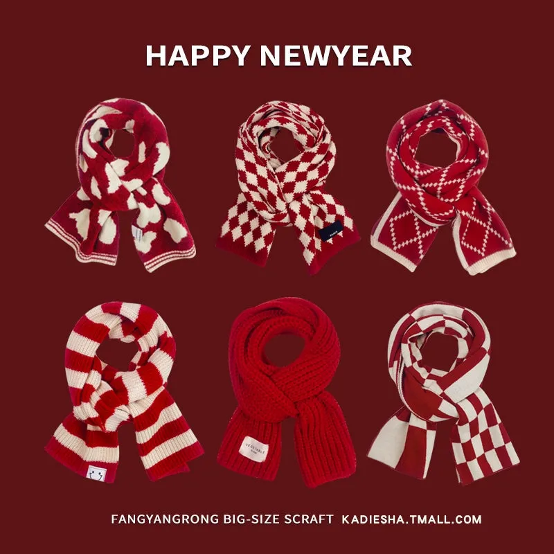 New Year Red Knit Hat  The Perfect Christmas Gift with Matching Scarf and Gloves