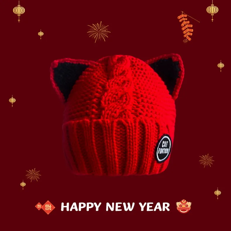 New Year Red Knit Hat  The Perfect Christmas Gift with Matching Scarf and Gloves