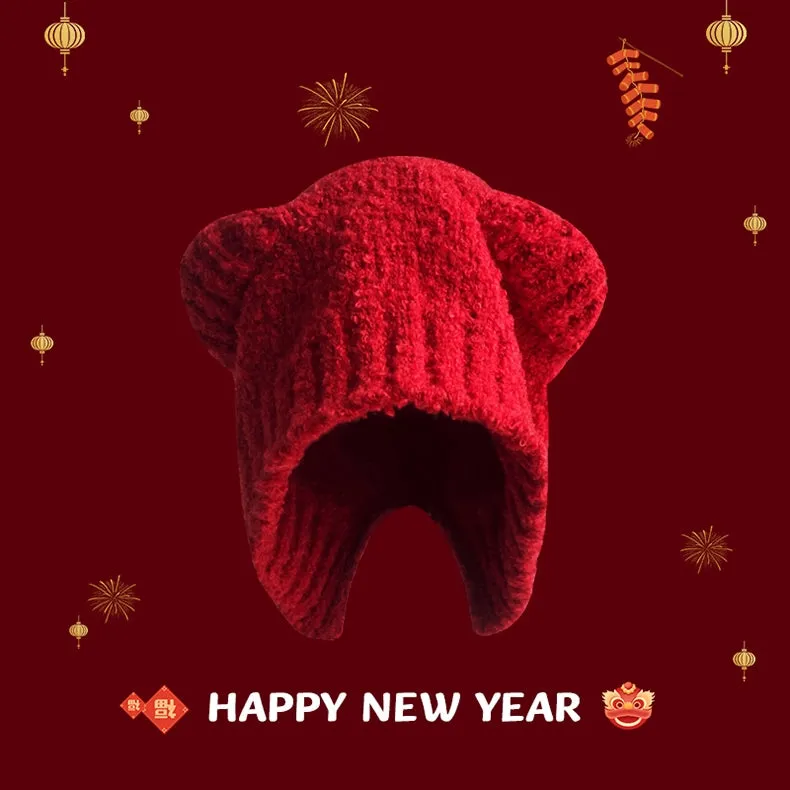 New Year Red Knit Hat  The Perfect Christmas Gift with Matching Scarf and Gloves