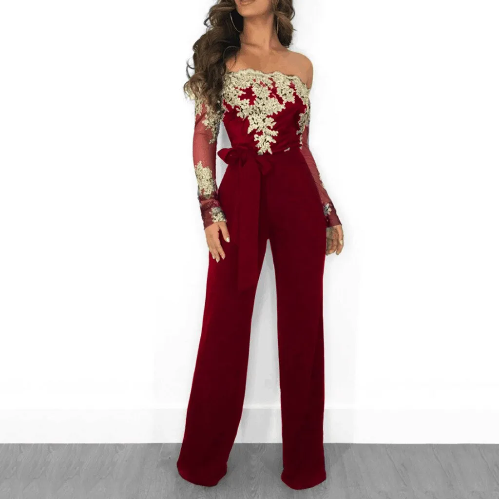 Off Up Shoulder Wide Lace Jumpsuit