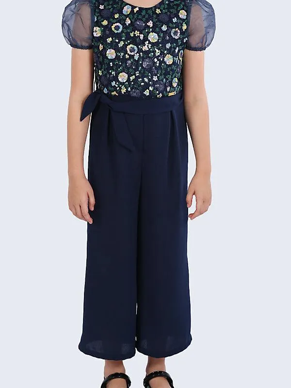 One Friday Navy Blue Half Sleeves Jumpsuit