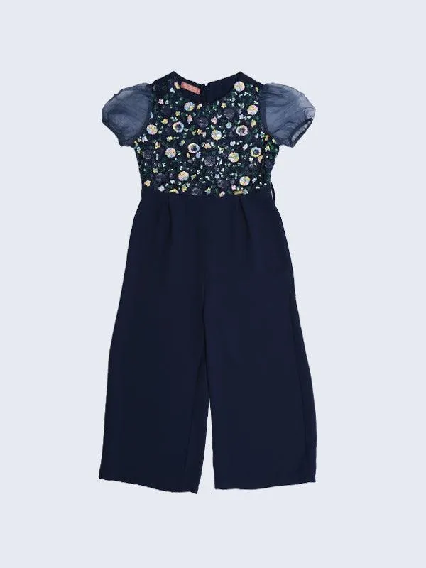 One Friday Navy Blue Half Sleeves Jumpsuit