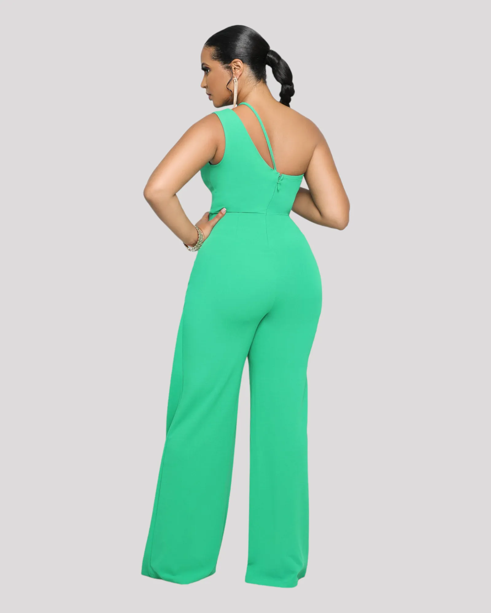 One Shoulder Jumpsuit with Lapel Detail