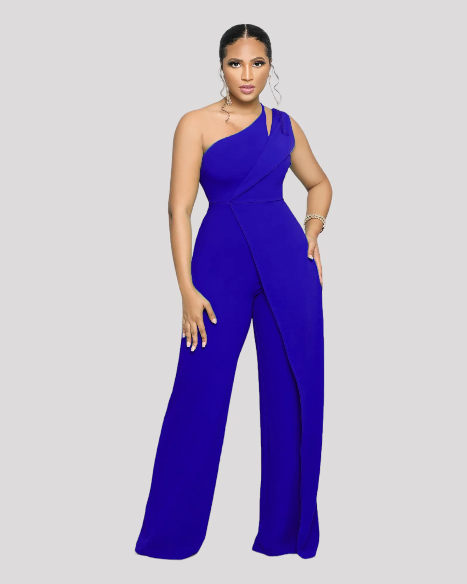 One Shoulder Jumpsuit with Lapel Detail