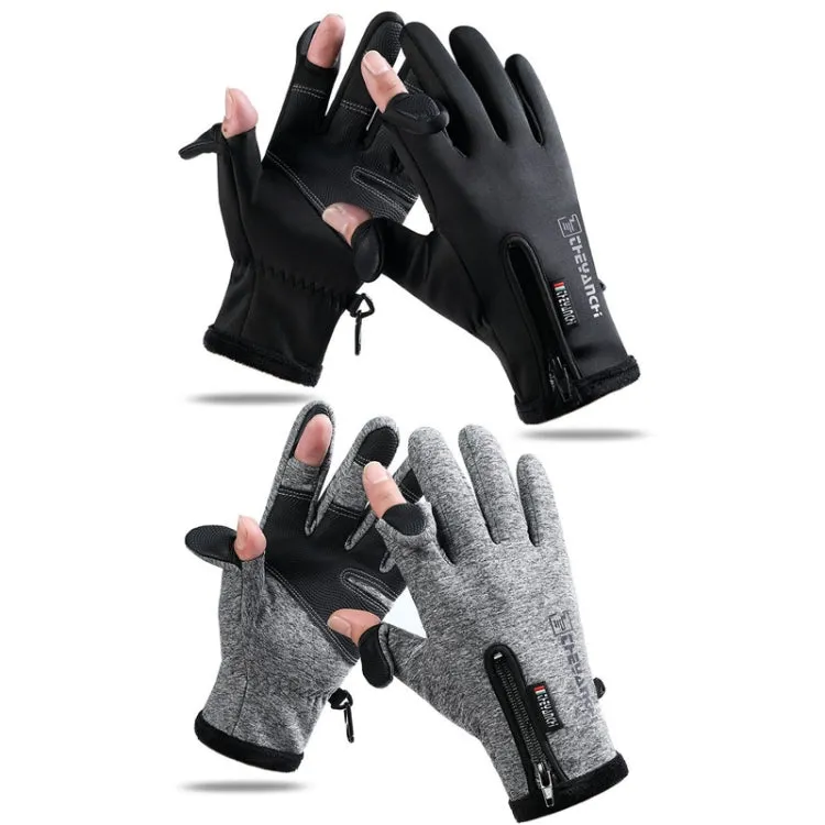 Outdoor Sports Riding Warm Gloves Touch Screen Fingerless Fishing Gloves, Size: L(Grey)