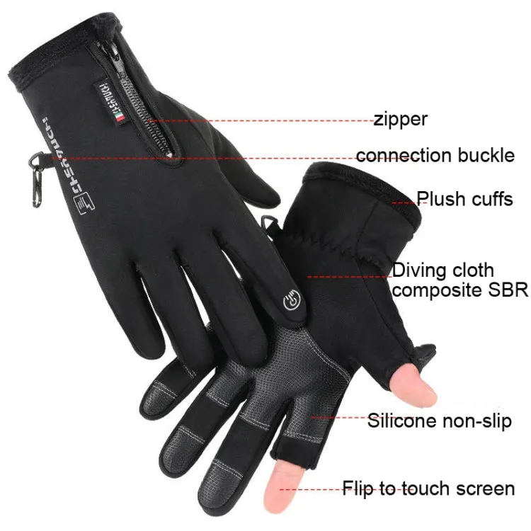 Outdoor Sports Riding Warm Gloves Touch Screen Fingerless Fishing Gloves, Size: L(Grey)