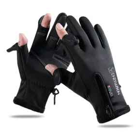 Outdoor Sports Riding Warm Gloves Touch Screen Fingerless Fishing Gloves, Size: XL(Black)