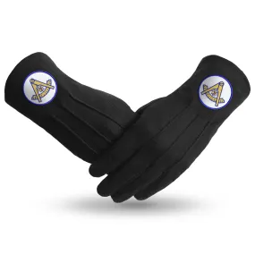 Past Master Blue Lodge California Regulation Gloves - Black With Gold Emblem With Blue Borders