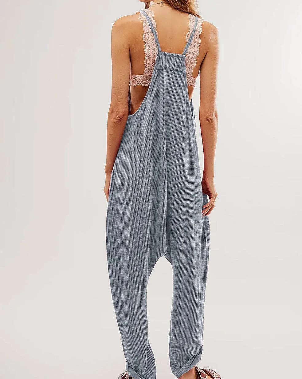 PB105 - Waffle Sleeveless Pocketed Jumpsuit