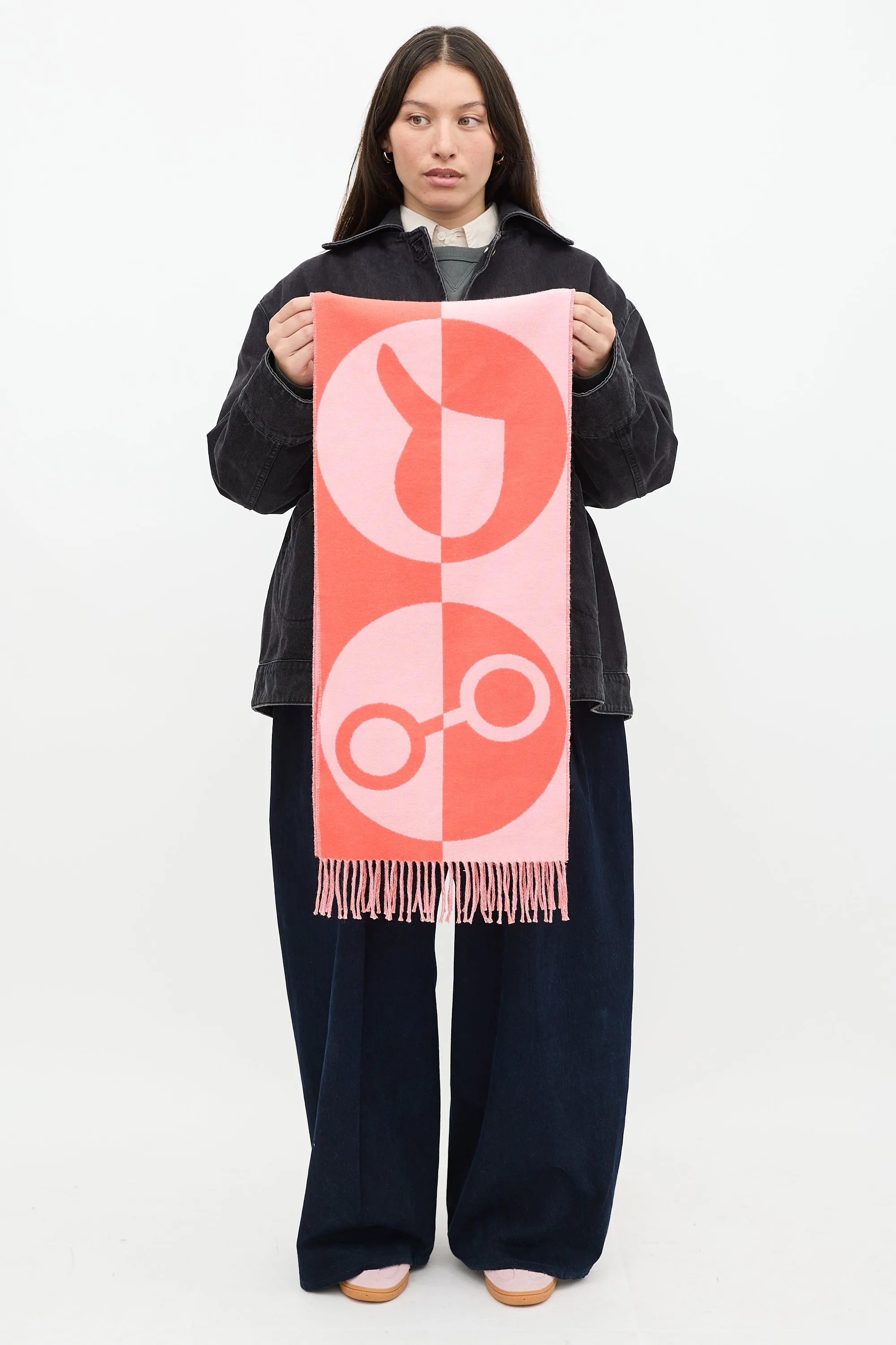 Pink & Orange Cashmere Geometric Knit Scarf