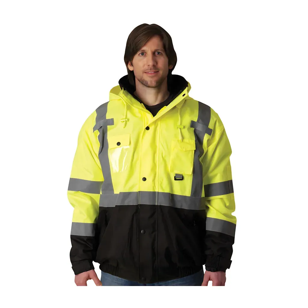 PIP 333-1770-LY/2X ANSI Type R Class 3 Rip Stop Premium Plus Bomber Jacket with Zip-Out Fleece Liner and "D" Ring Access