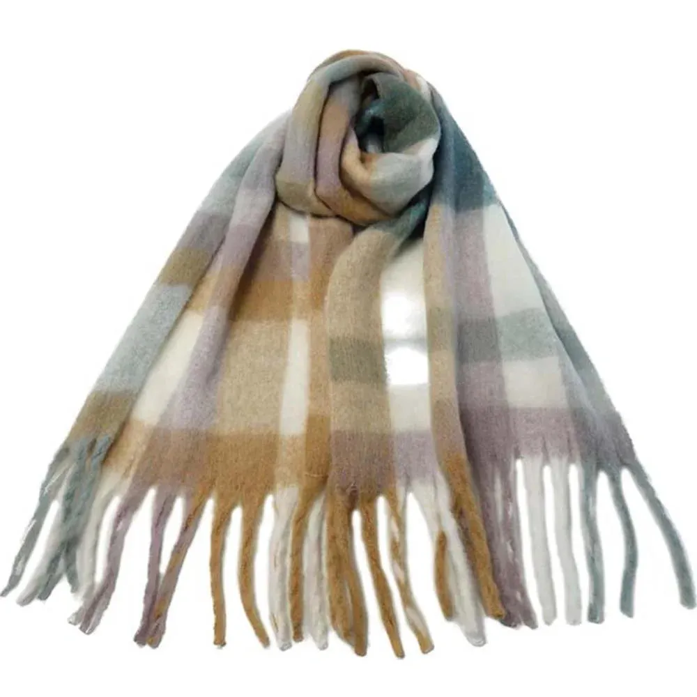 Plaid Fringe Oblong Scarf