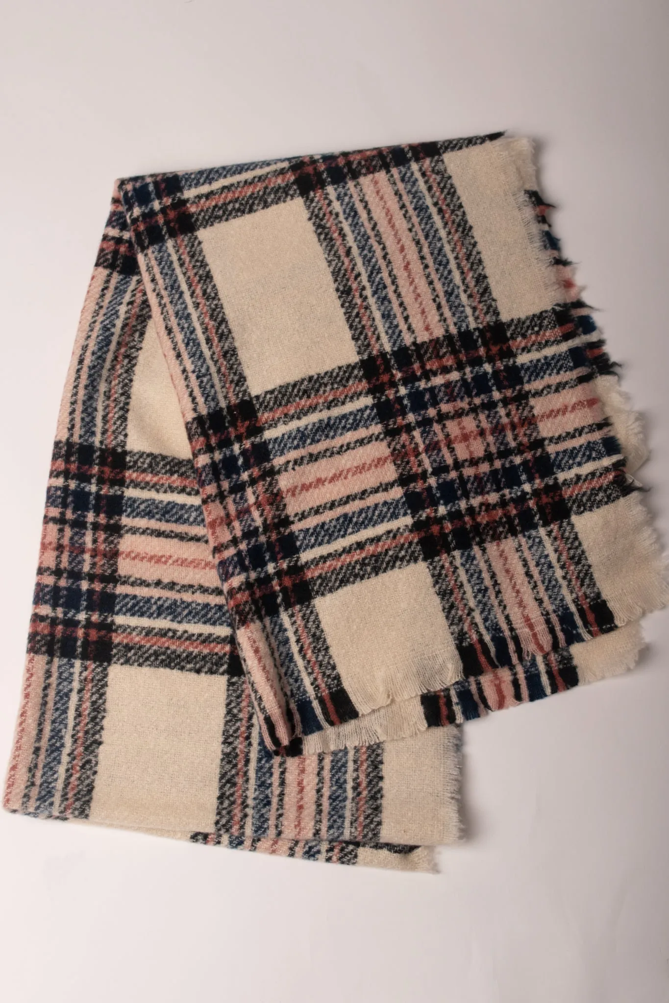 Plaid Oblong Scarf - Ivory