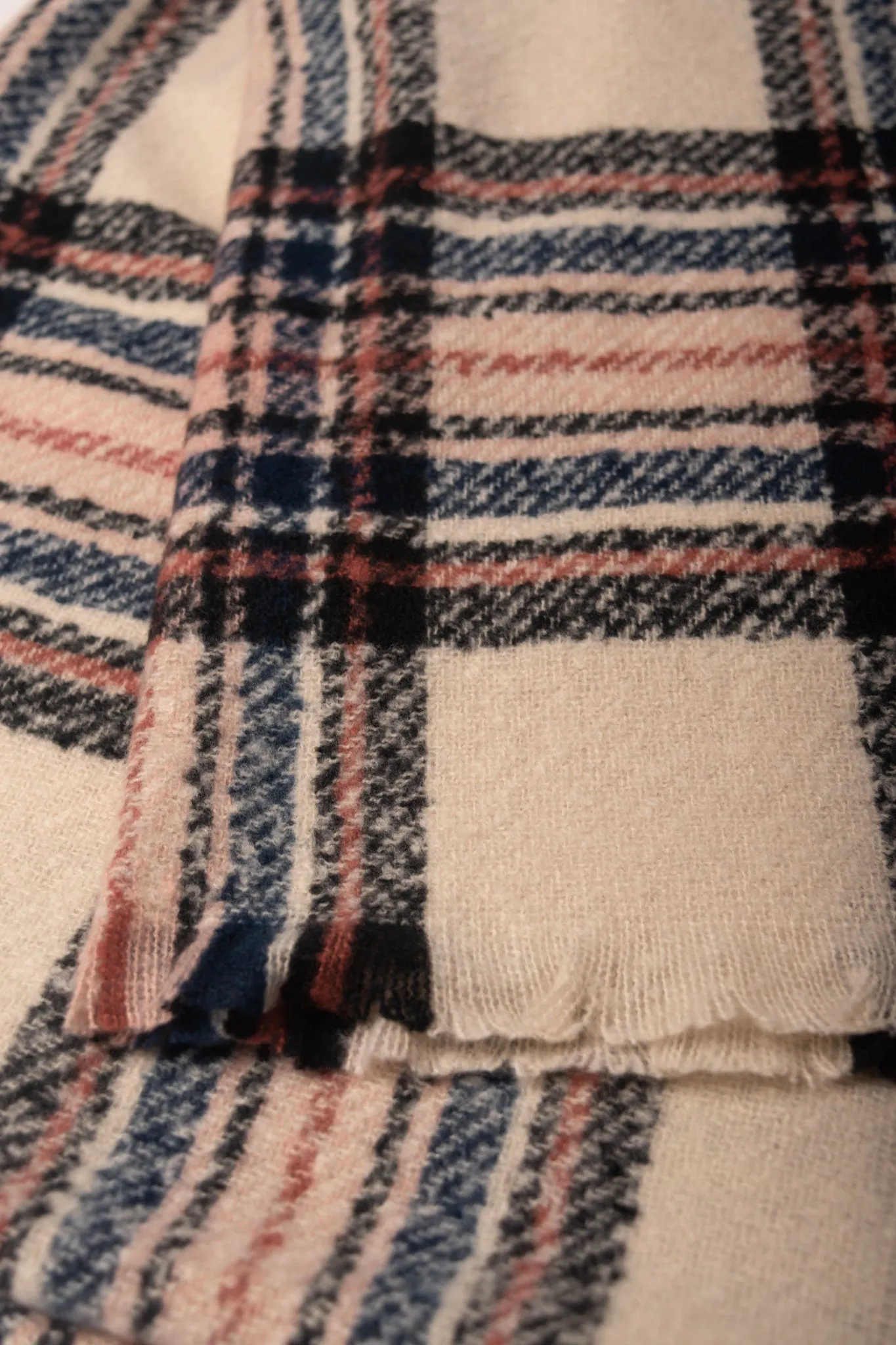 Plaid Oblong Scarf - Ivory