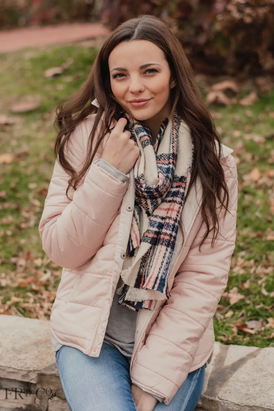 Plaid Oblong Scarf - Ivory