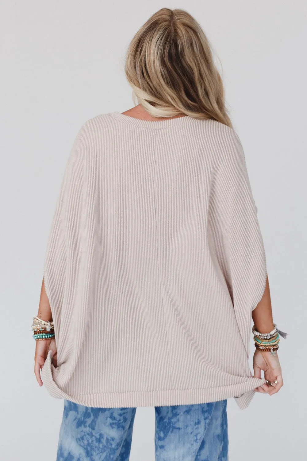 Plain Ribbed Knit Batwing Sleeve Tunic Oversized T-Shirt: Comfy, Cool, and Ready to Own Your Day! 😎✨