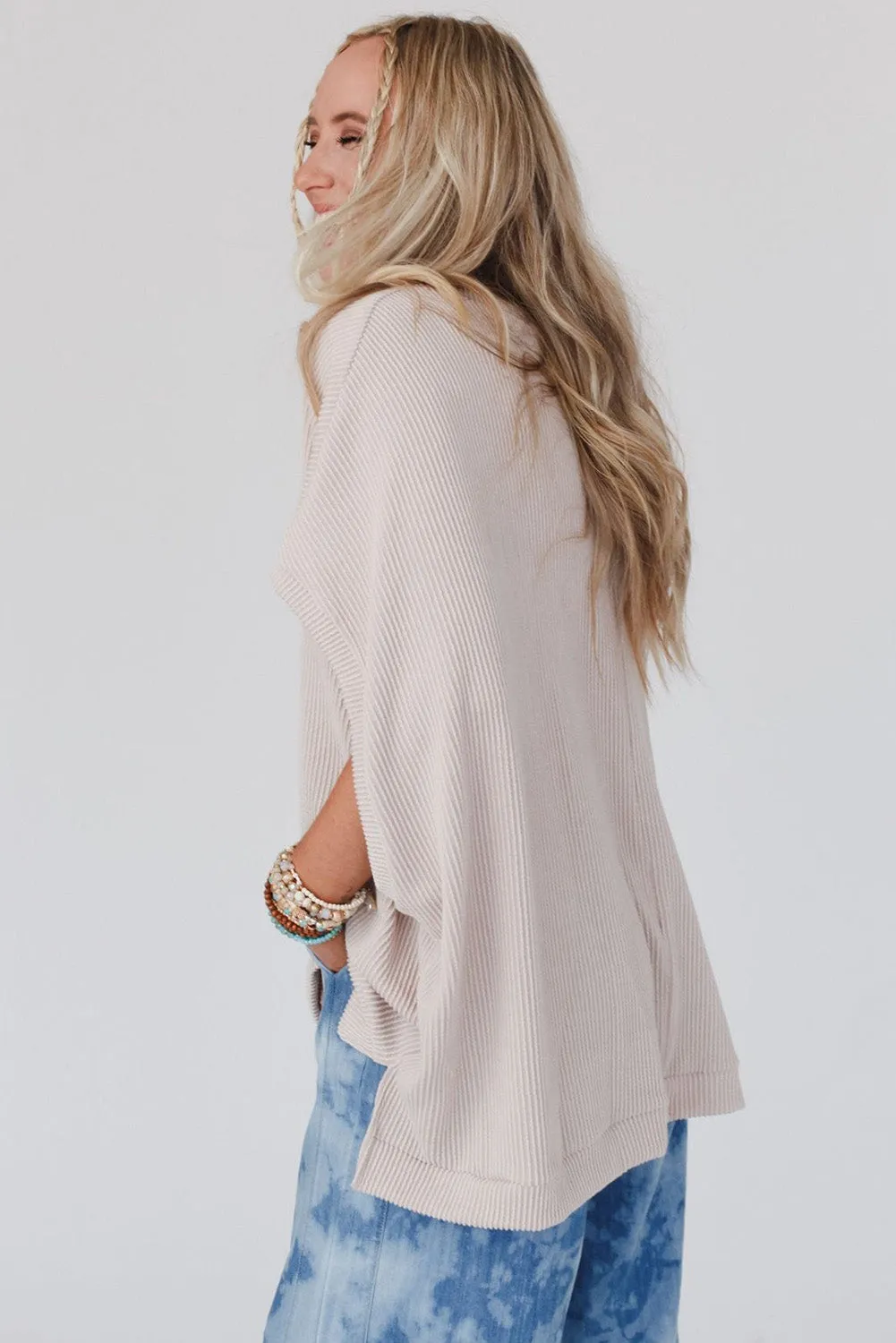 Plain Ribbed Knit Batwing Sleeve Tunic Oversized T-Shirt: Comfy, Cool, and Ready to Own Your Day! 😎✨