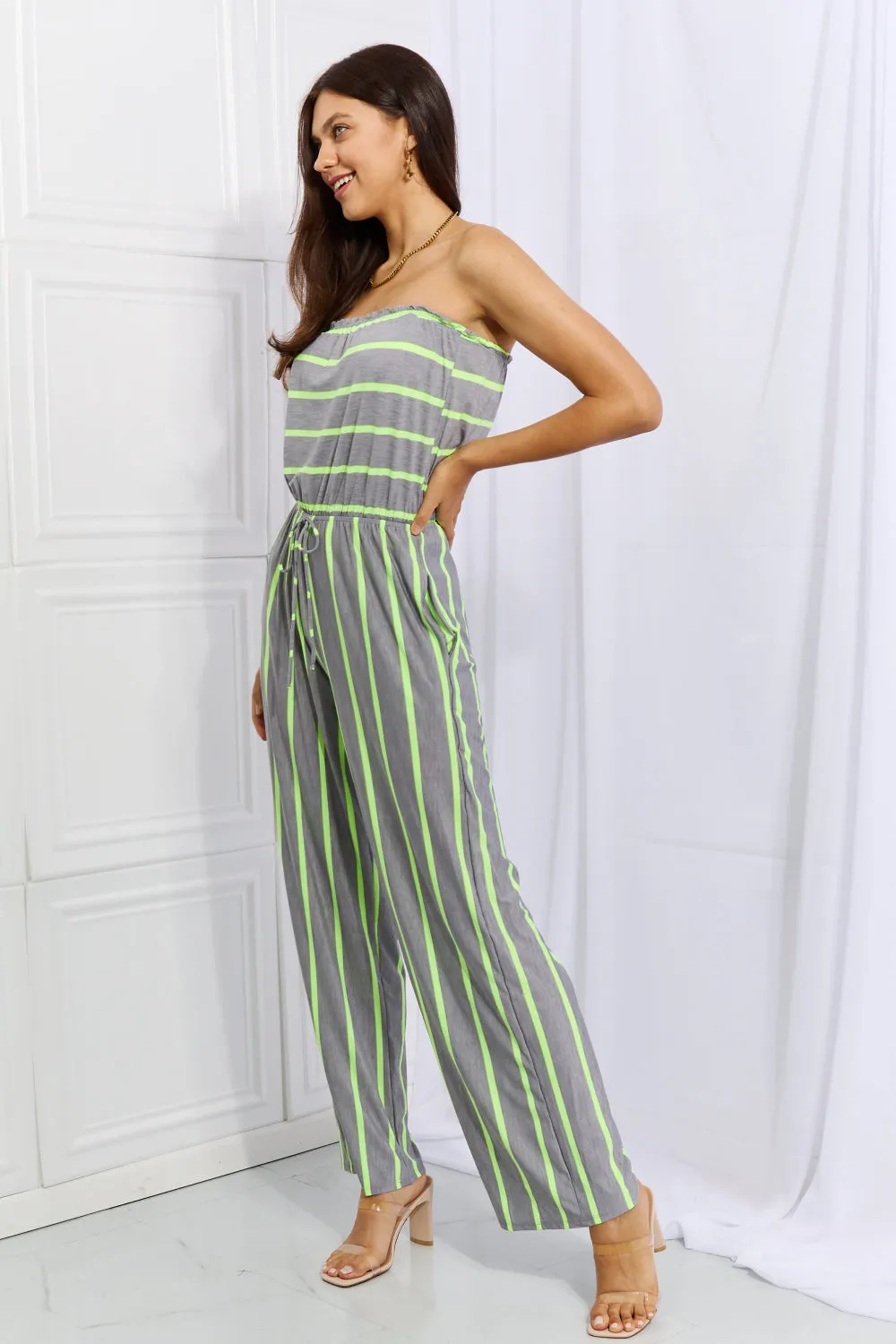 Pop Of Color Sleeveless Striped Jumpsuit