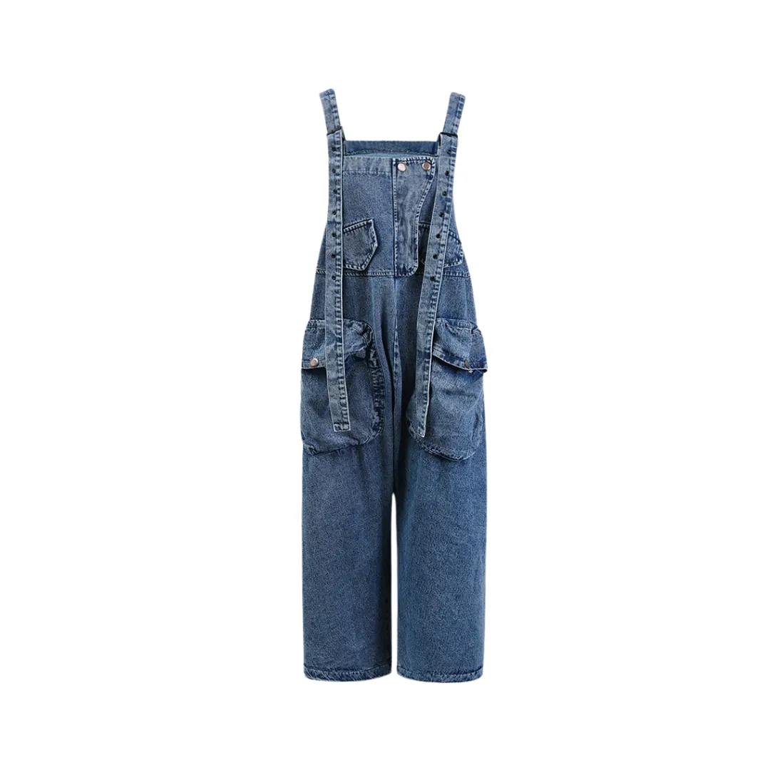 Pre Order:  Large 3D Pocket Shoulder Strap Denim Jumpsuit