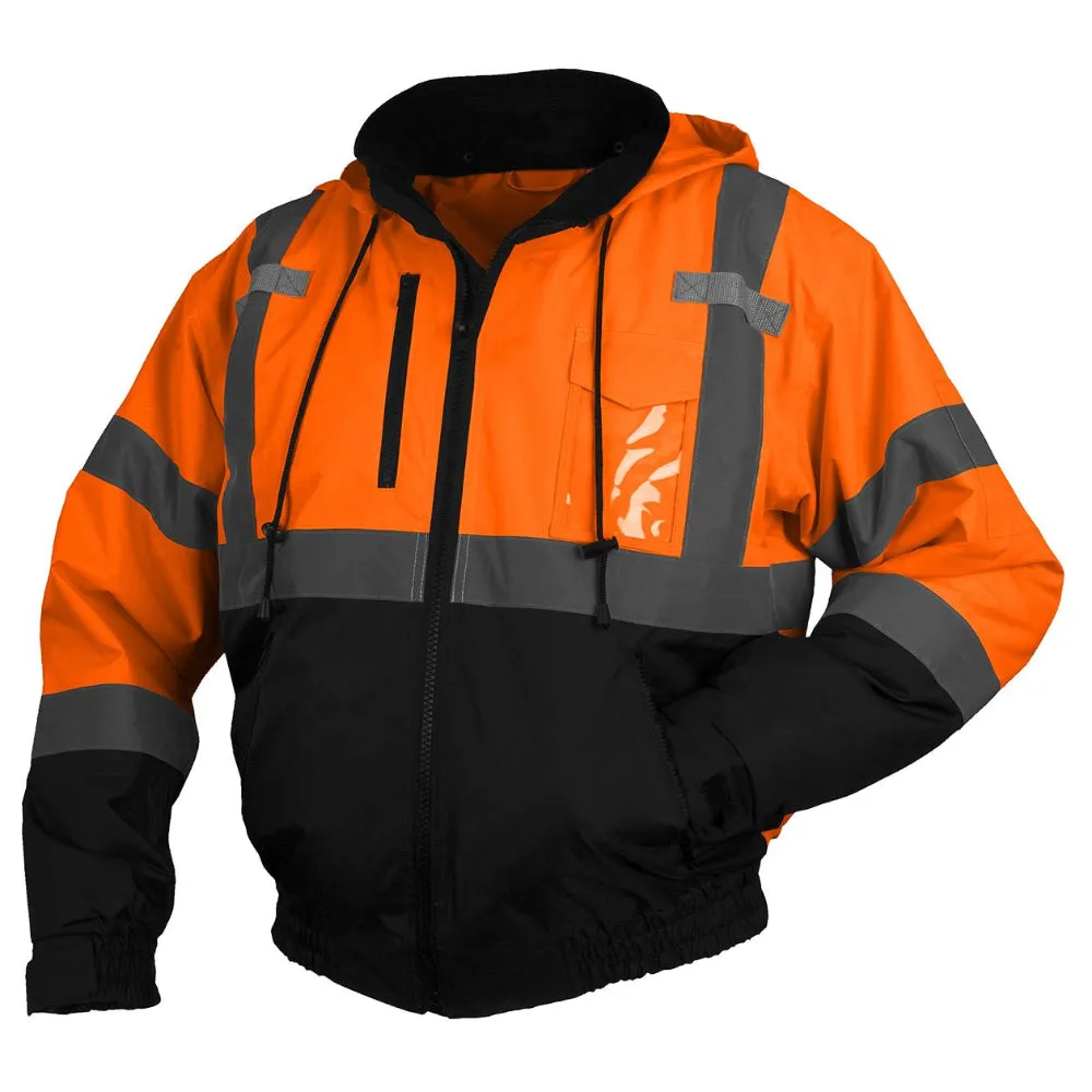 Pyramex® Hi Vis Waterproof Black Bottom Bomber Safety Jacket - Removable Fleece Liner - ANSI Class 3 - RJ31