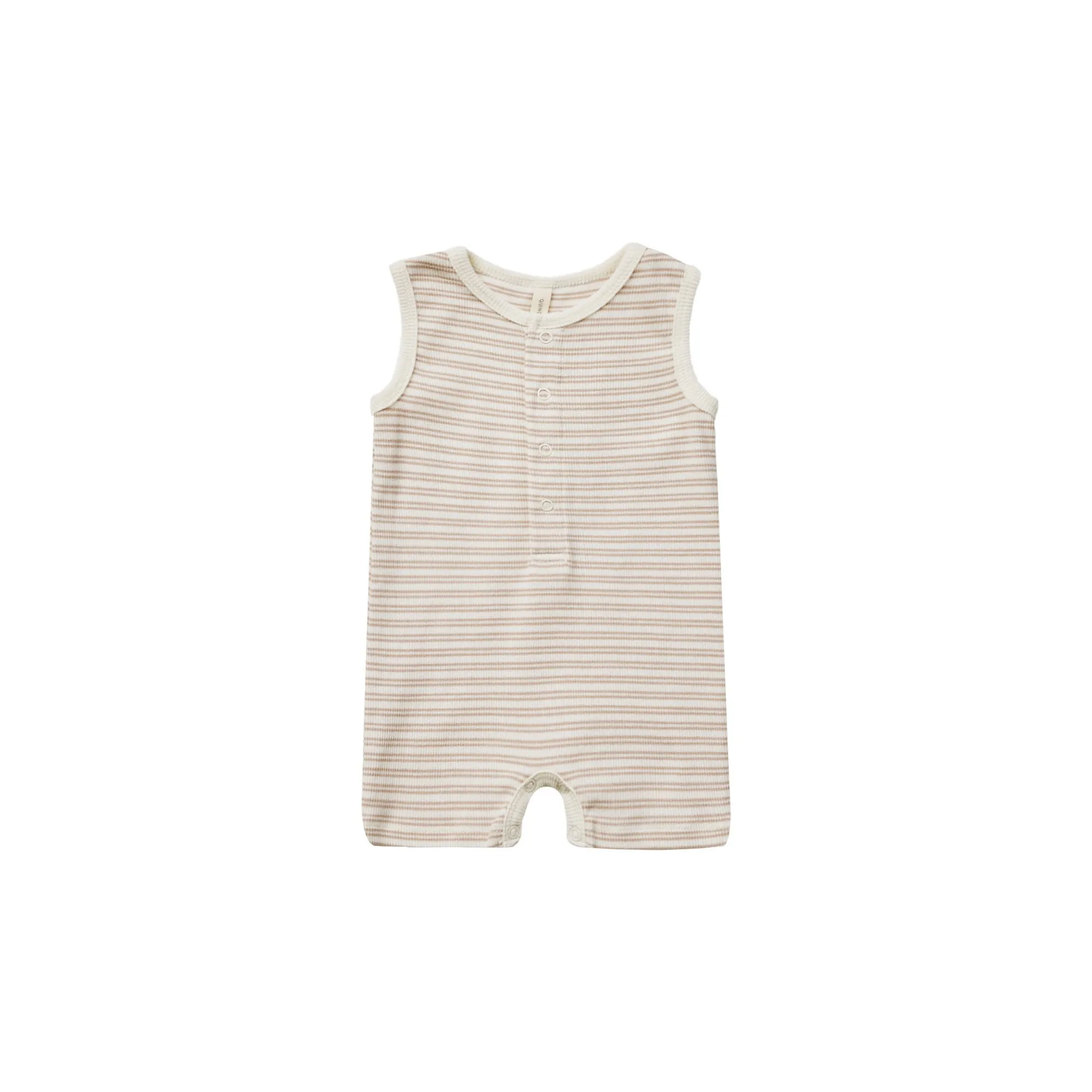 QUINCY MAE - Ribbed Henley Romper | Oat Stripe