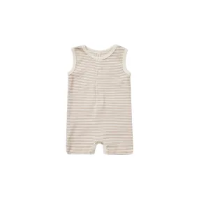 QUINCY MAE - Ribbed Henley Romper | Oat Stripe