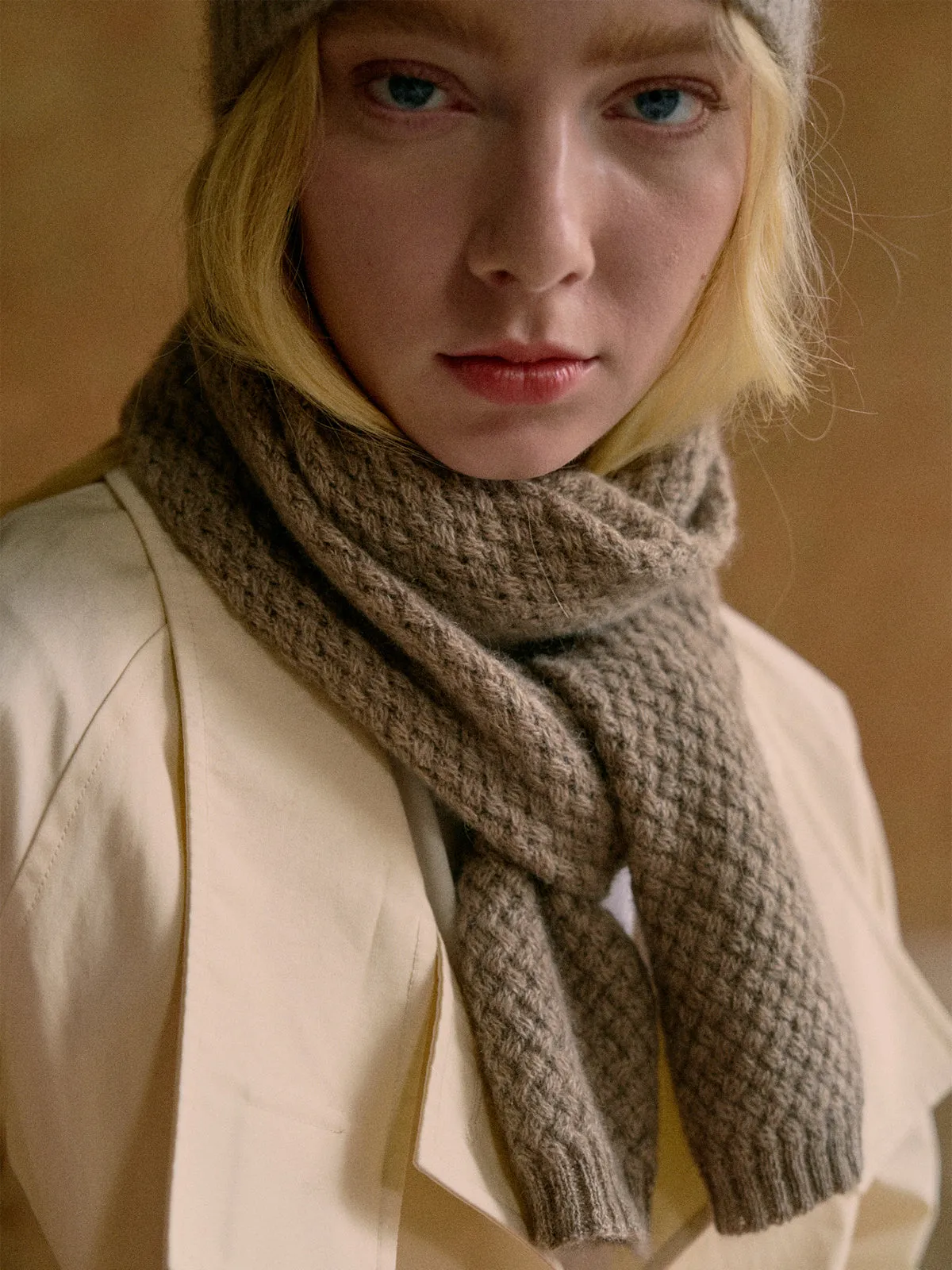 "Warmth Whisper" Waffle Knit Cashmere Scarf - Steel Grey