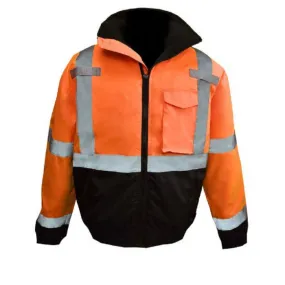 Radians SJ11QB-3ZOS Class3 Hi-Vis Weatherproof Bomber Jacket with Quilted Built-in Liner, Hi-Vis Orange/Black, 1 Each