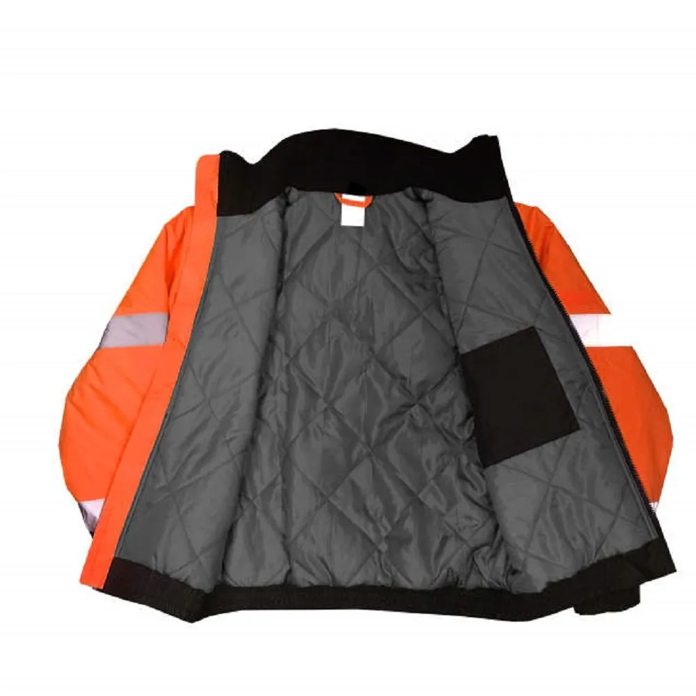 Radians SJ11QB-3ZOS Class3 Hi-Vis Weatherproof Bomber Jacket with Quilted Built-in Liner, Hi-Vis Orange/Black, 1 Each