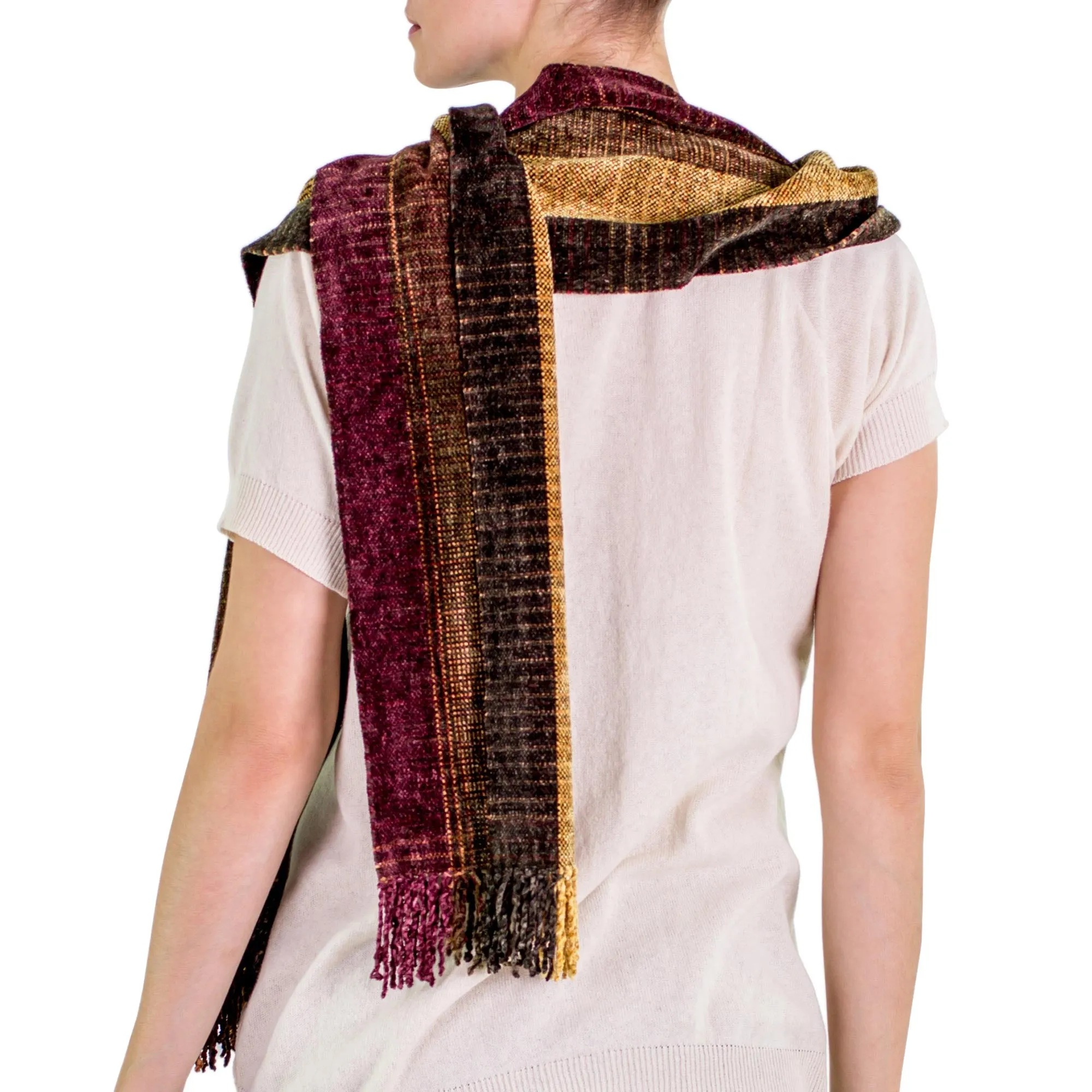 Rayon Chenille Scarf Woven by Hand - Warm Heart | NOVICA