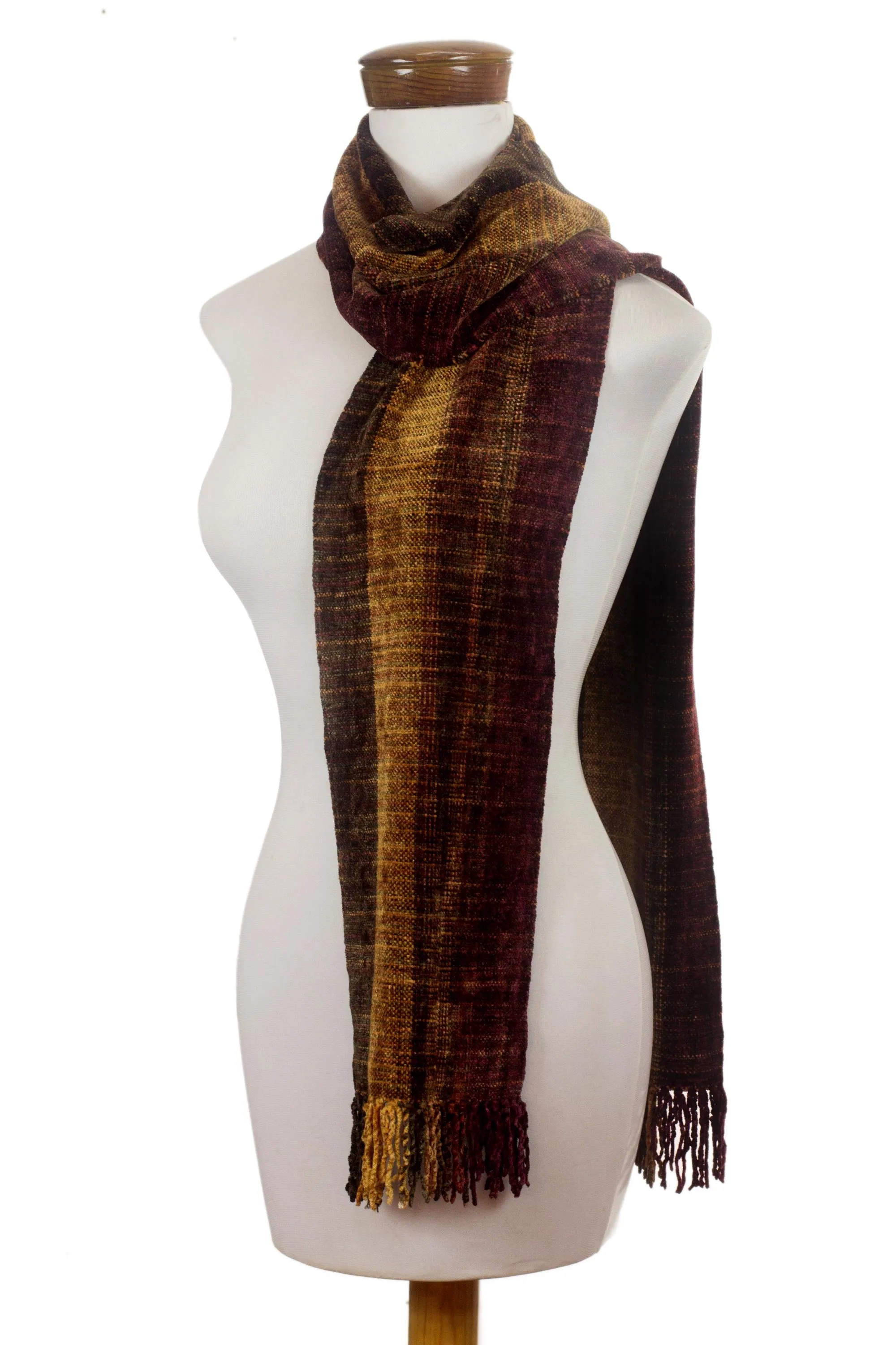 Rayon Chenille Scarf Woven by Hand - Warm Heart | NOVICA