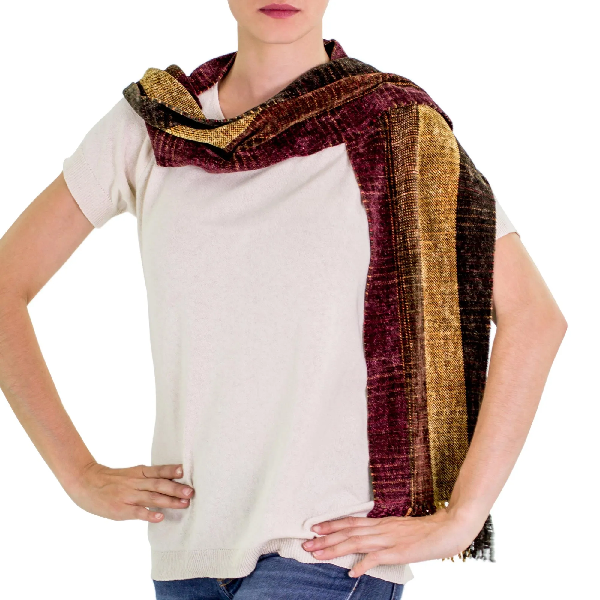 Rayon Chenille Scarf Woven by Hand - Warm Heart | NOVICA