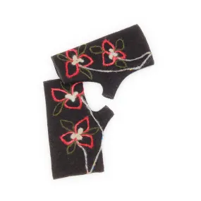 Red Flower Black Fingerless Gloves