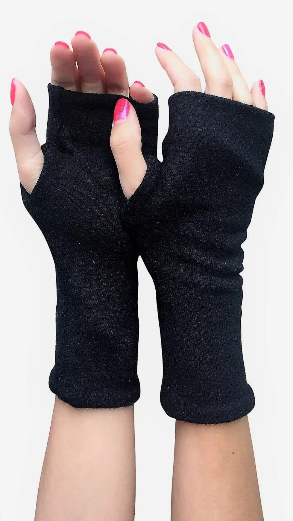 Reversible Fingerless Gloves in Soft Cashmere Feel Double Layer Sweater Jersey