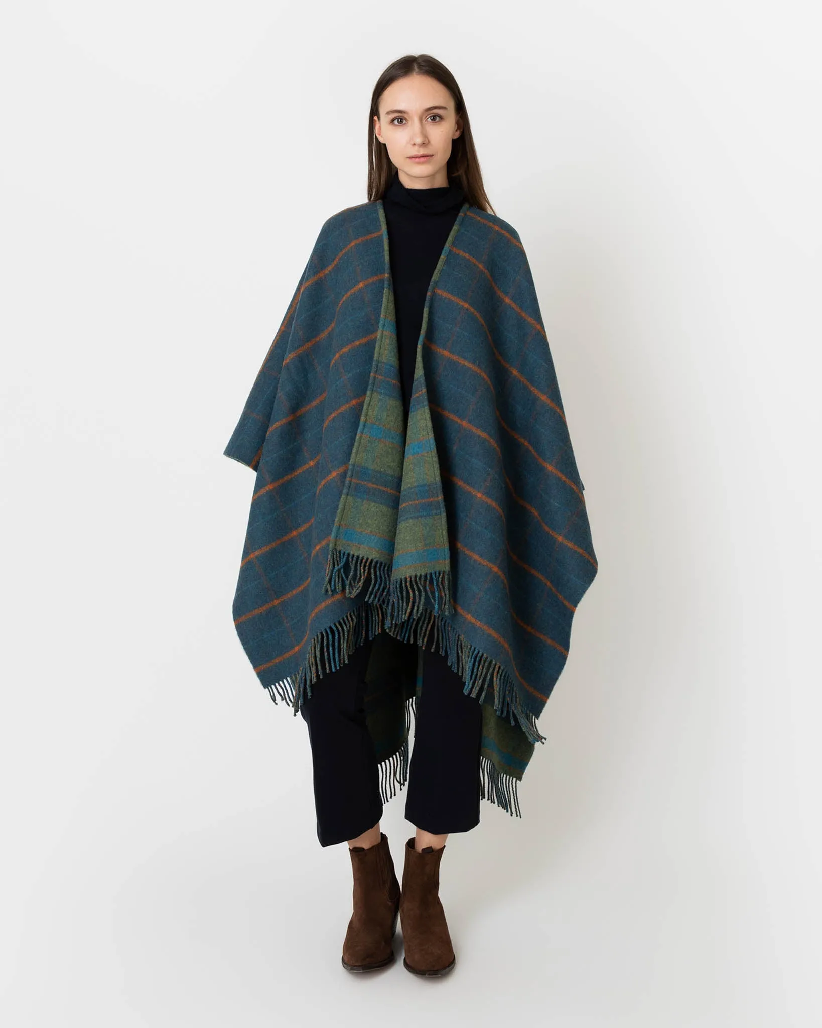 Reversible Lambswool Cape in Bright Check/Dark Check