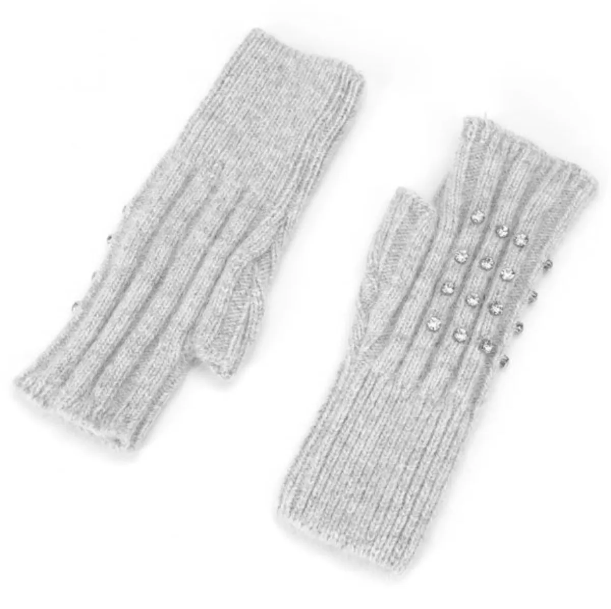 Rhinestone Fingerless Gloves  - Silver