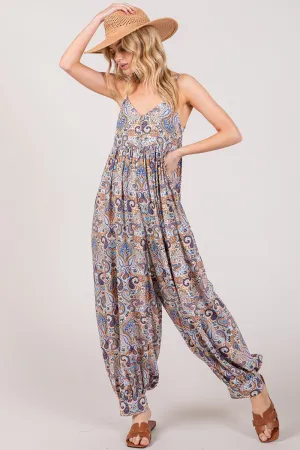 SAGE   FIG Full Size Multi Paisley Print Sleeveless Jumpsuit