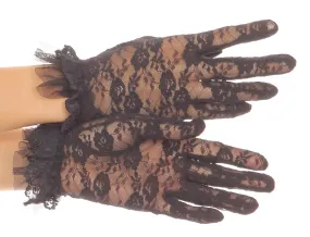 Sakkas Sylvia wrist length feminine stretch lace glove with tulle ruffle detail