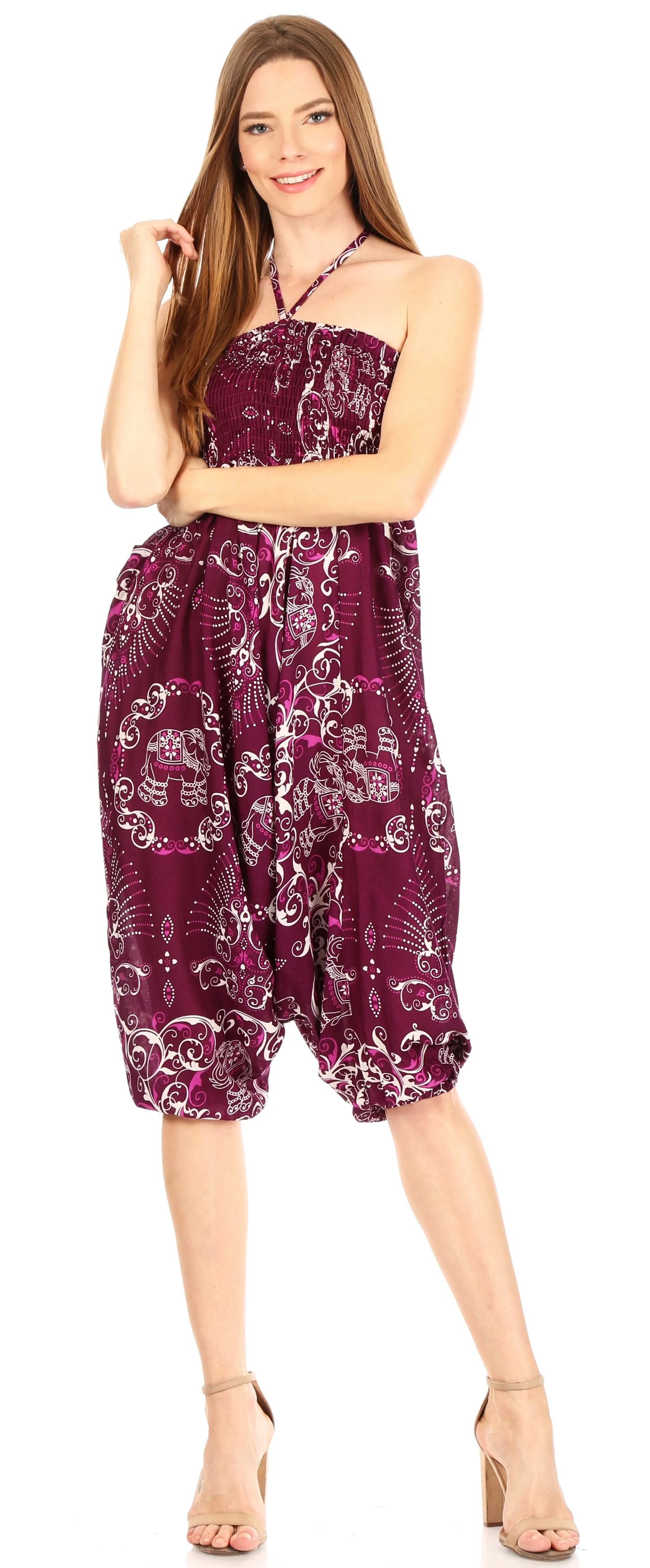 Sakkas Valdis Women's Boho Harem Loose Baggy Jumpsuit Pants Elephant Smock Elastic