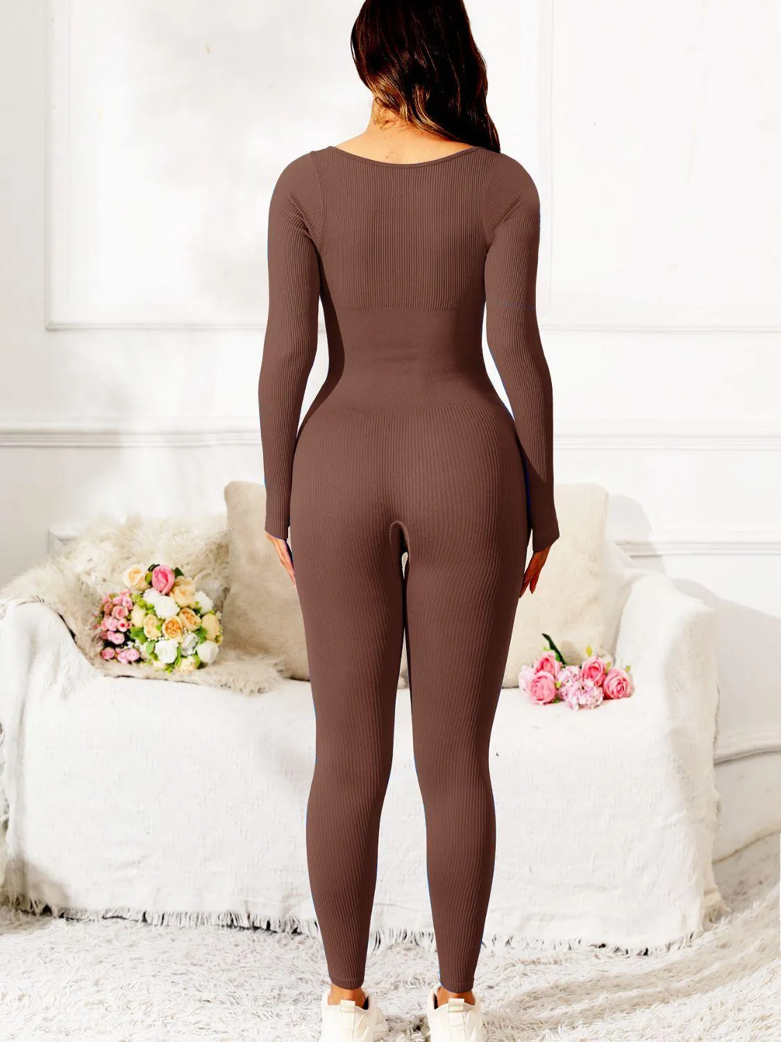 Scoop Neck Long Sleeve Active Jumpsuit