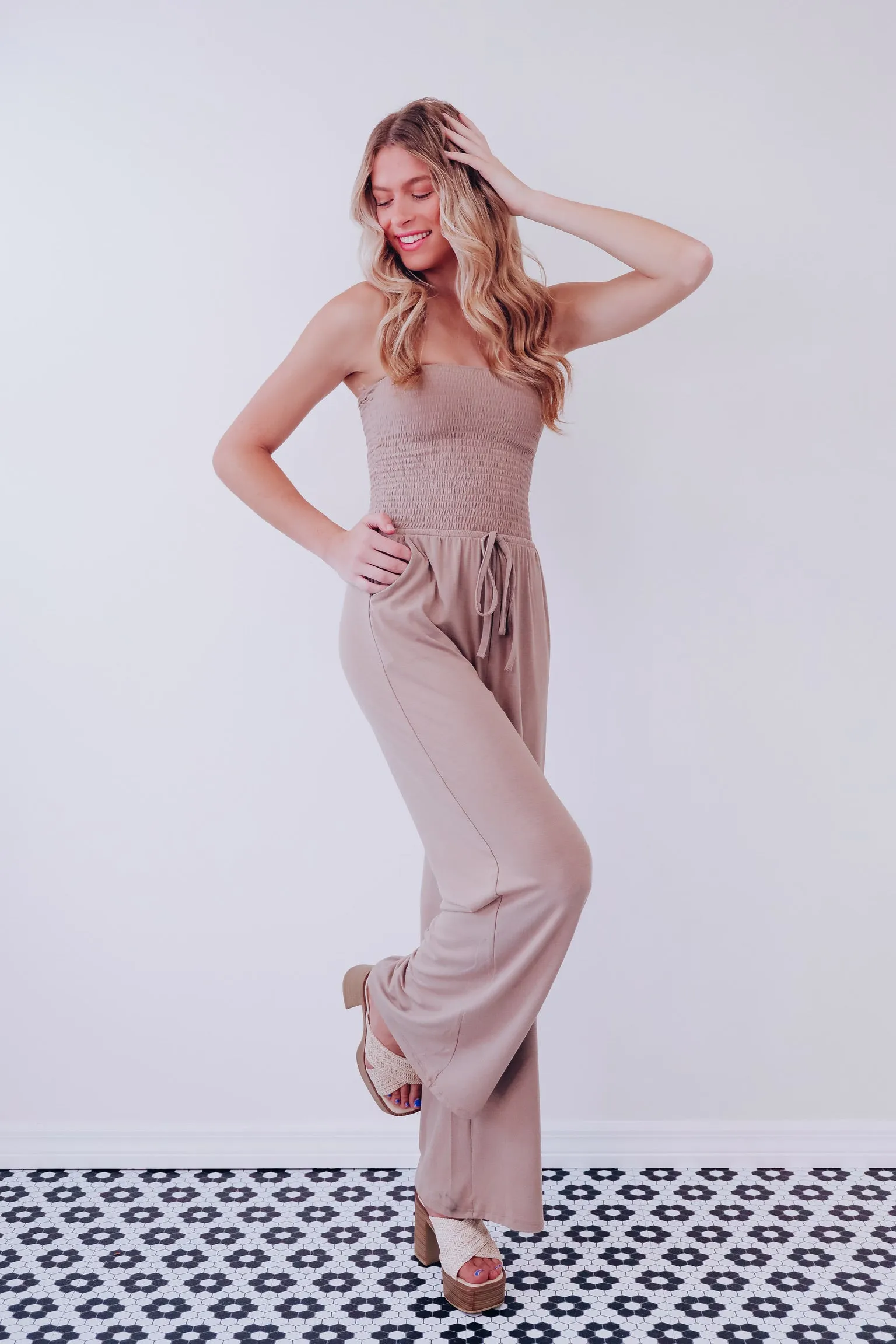 Sia Strapless Wide Leg Jumpsuit - Mocha