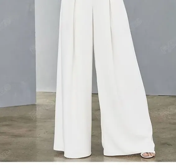 Simple A-Line Pant Suit Wedding Dresses Jumpsuit V Neck Chiffon Bridal Gown